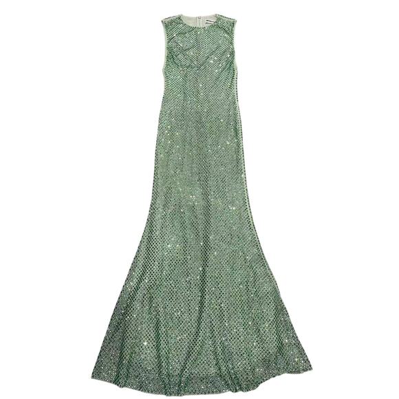 Self Portrait Mint Rhinestone Mesh Midi Dress US 8 - Picture 4 of 10